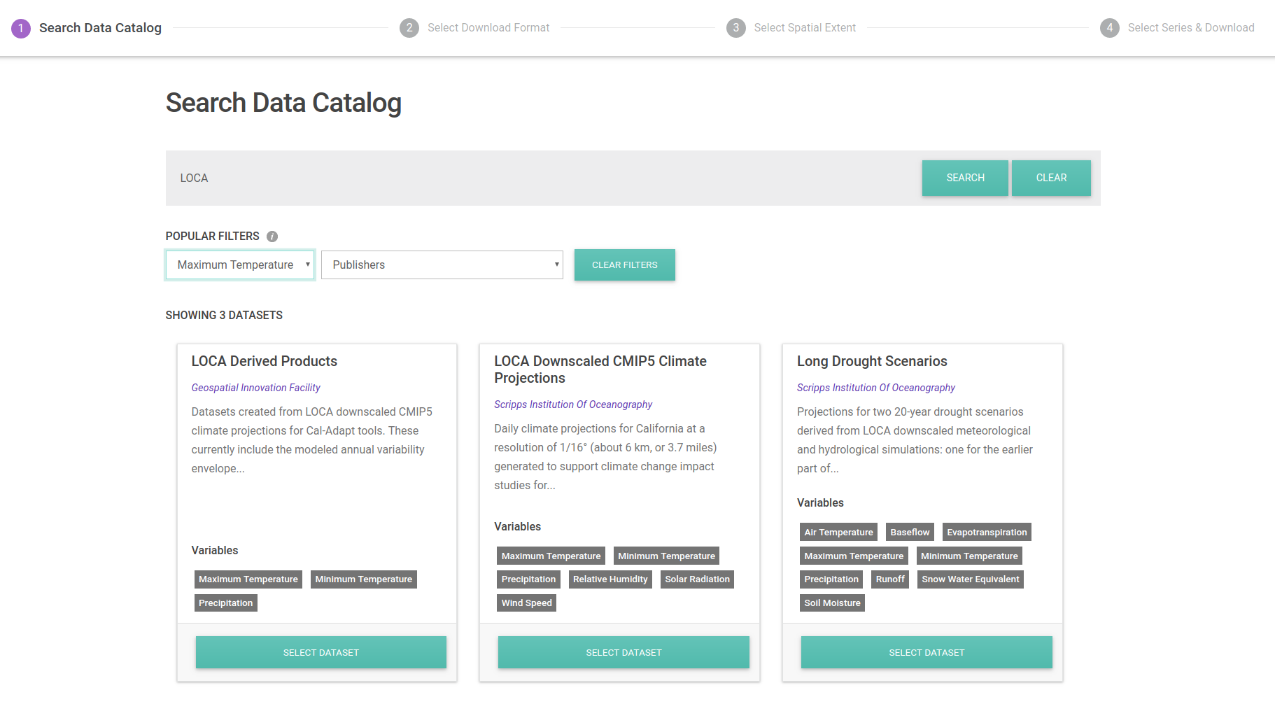 Screenshot of data download search view