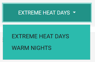 Screenshot of dropdown box for seleting Warm Nights or Extreme Heat Days